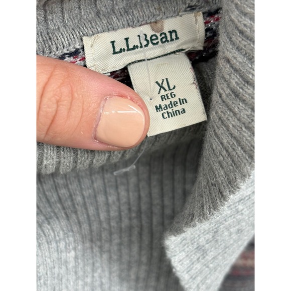 LL Bean Women XL Gray Fair Isle Turtleneck Sweater Cozy Cotton Cashmere Blend - Picture 5 of 6